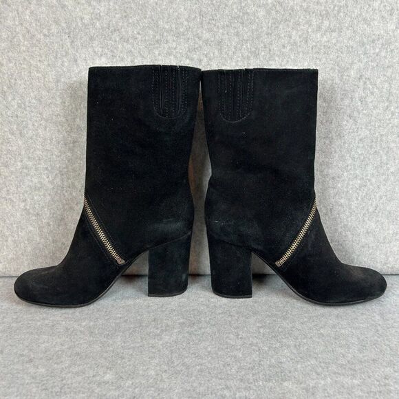 VC Vince Camuto Size 7 Black Suede Kardale Boots Gold Wrap Zipper Heeled Booties - Picture 7 of 12